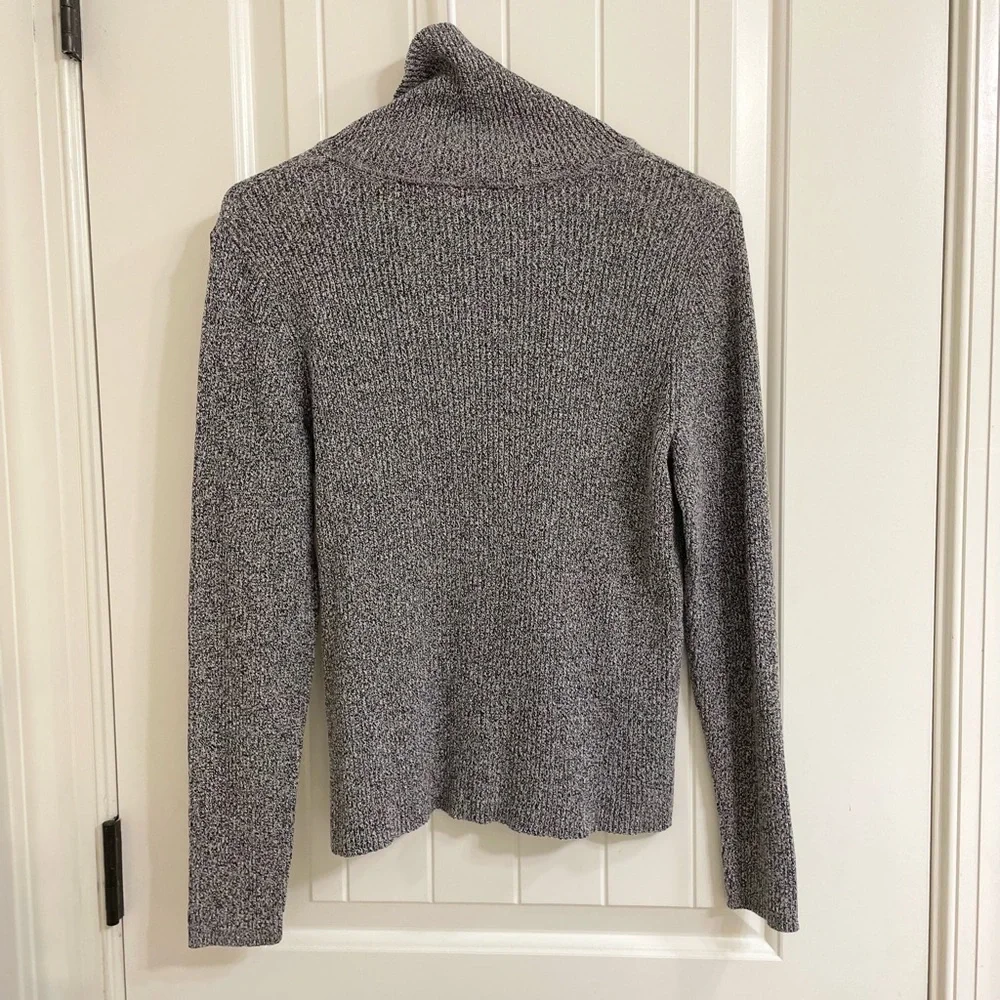 Kim Rogers Gray Ribbed Mock Neck Cotton Sweater | Size M